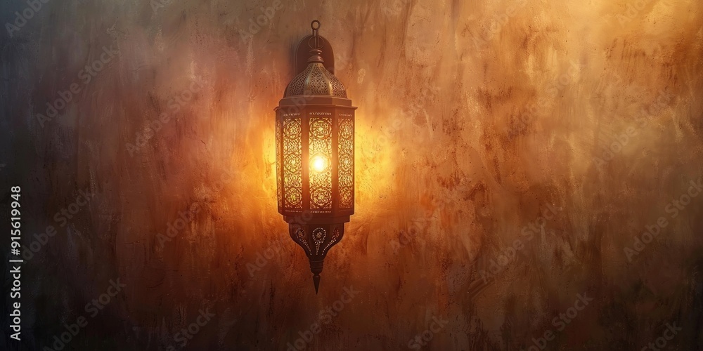 Elegant Moroccan Lantern on Arabian Wall in the Middle East