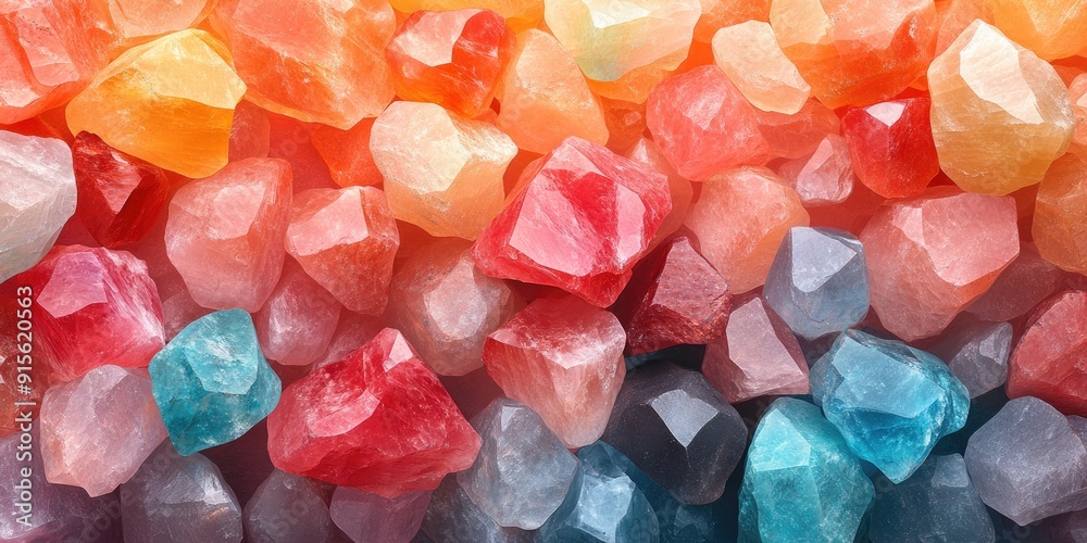 A Close-Up View of Various Colored, Faceted Crystals
