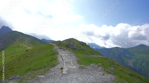 Trail. Zakopane, Poland and panoramic view in the fog of clouds
