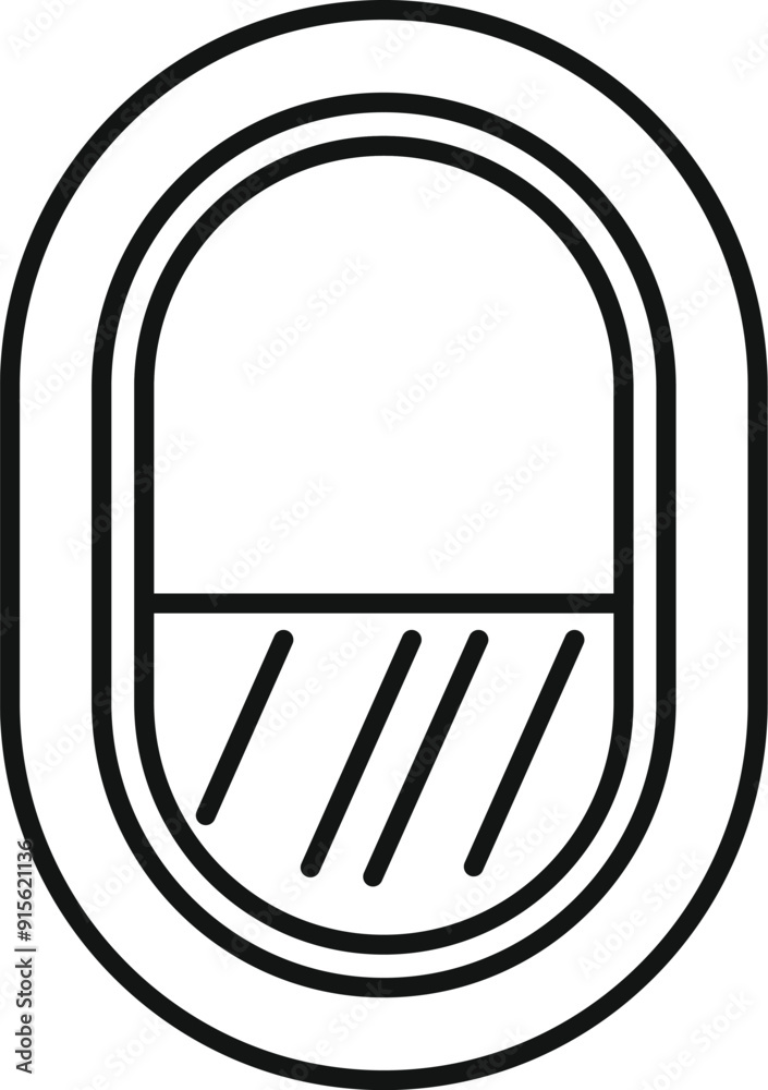 Simple line drawing of a closed airplane window with the shade pulled down Simple line drawing of a closed airplane window with the shade pulled down