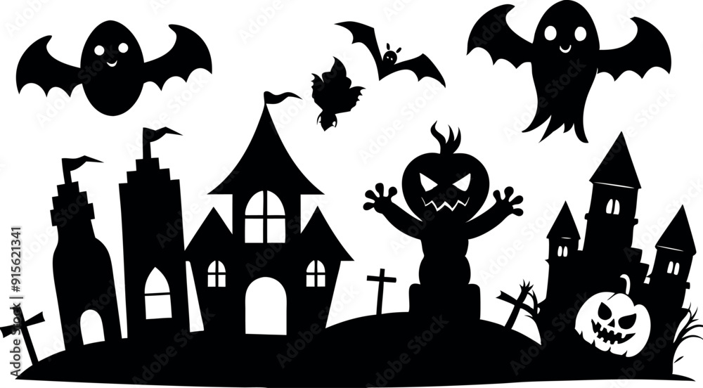Set of silhouettes of cute teHalloween Set of silhouettes of cute teHalloween