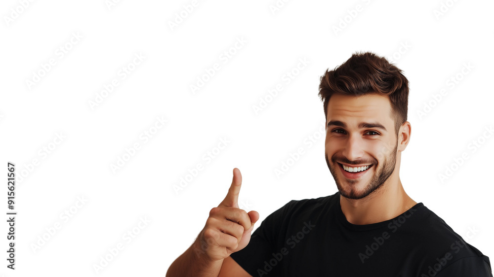 Man smiling and pointing at copy space on side,isolated on white background,web banner. Man smiling and pointing at copy space on side,isolated on white background,web banner.