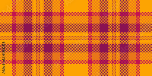 Royalty textile vector check, cutout background fabric plaid. Hispanic pattern tartan seamless texture in orange and pink colors.