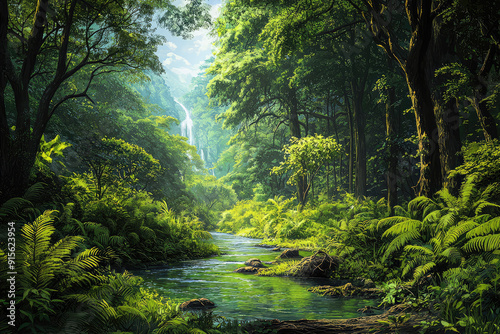 Explore the Hidden Wonders of a Lush Green Forest: Serenity, Wildlife, and Enchanting Waterfall Await Amidst Verdant Canopy and Tranquil Stream