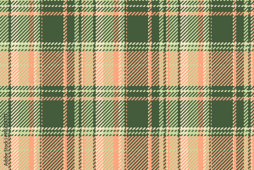 Bed tartan texture check, invite seamless vector background. Furry pattern fabric textile plaid in green and orange colors.