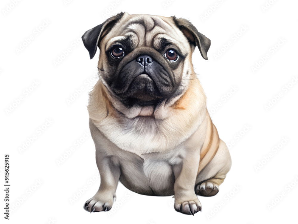 Pug sit, full body, isolated on a transparent background Pug sit, full body, isolated on a transparent background
