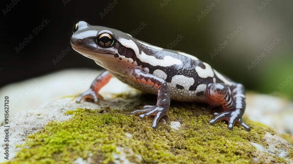 Fototapeta premium Salamander on a mossy rock