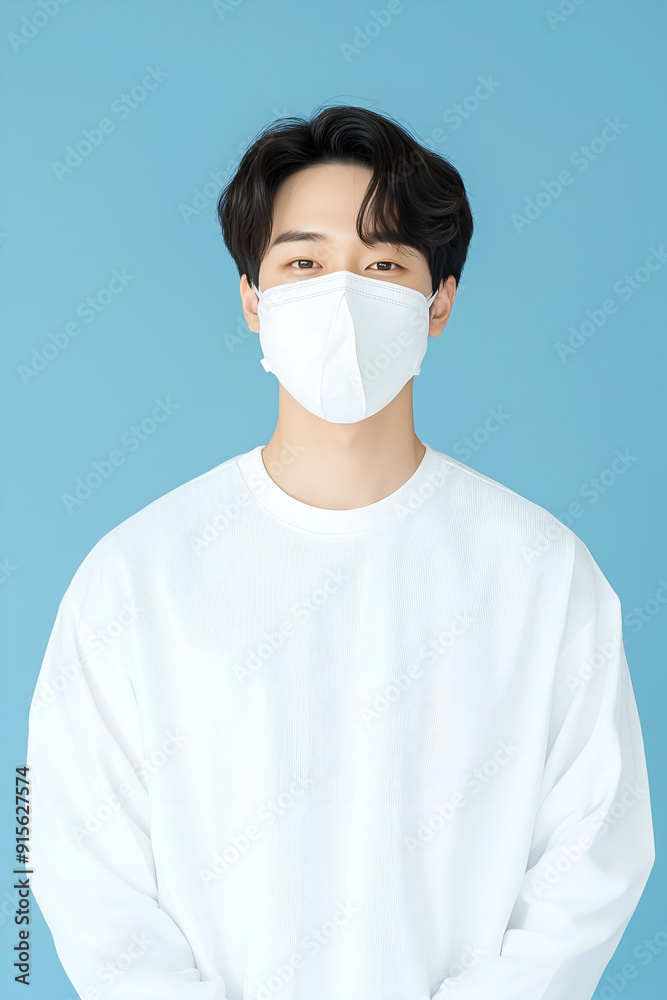 Young Man Wearing a Protective Face Mask for Health Safety in Minimalistic Setting Young Man Wearing a Protective Face Mask for Health Safety in Minimalistic Setting