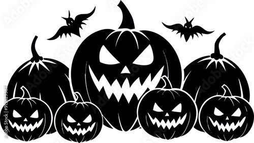 Set of silhouettes of Halloween cute pumpkin