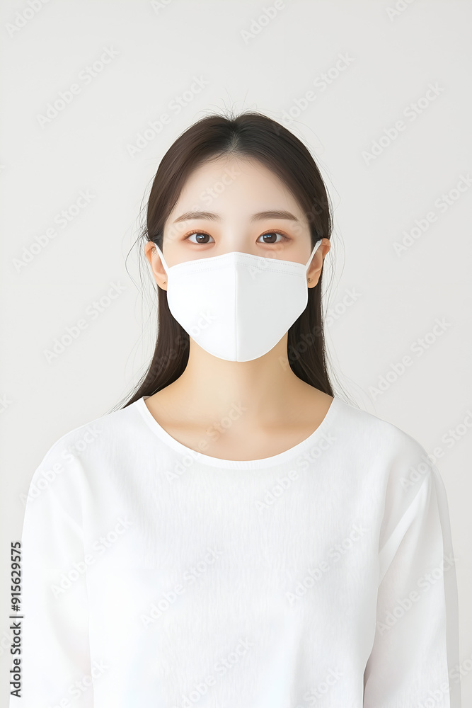 Young Woman Wearing a Protective Face Mask in a Minimalistic Setting Young Woman Wearing a Protective Face Mask in a Minimalistic Setting