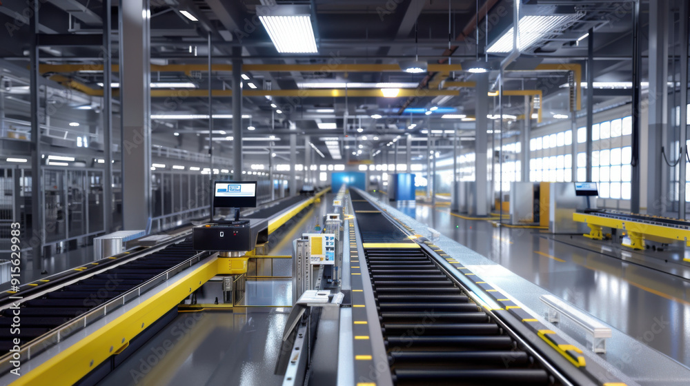 Automated assembly line in a modern factory Automated assembly line in a modern factory
