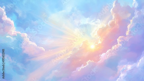 Bright sunbeams sky in pastel shades