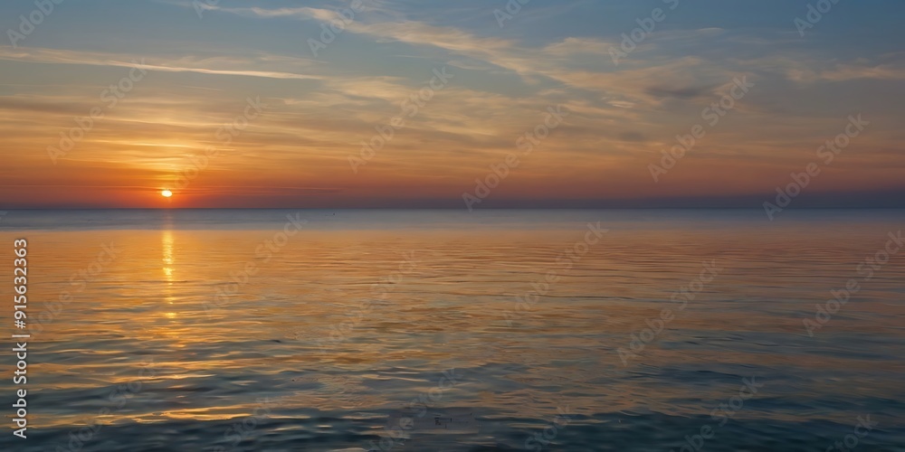 Sea landscape view in sunset, beautiful dawn in horizon, cloudy sky Sea landscape view in sunset, beautiful dawn in horizon, cloudy sky