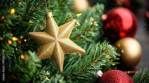 Christmas Tree with Decorations. Copy Space