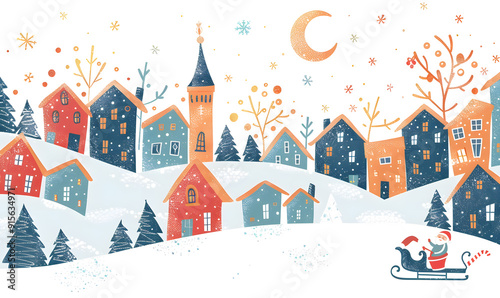 Wallpaper Mural New Year and Christmas card, graphic advertising backgrounds in a doodle 2D illustrator style. Torontodigital.ca