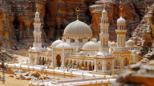 Ramadan moon & mosque in desert  