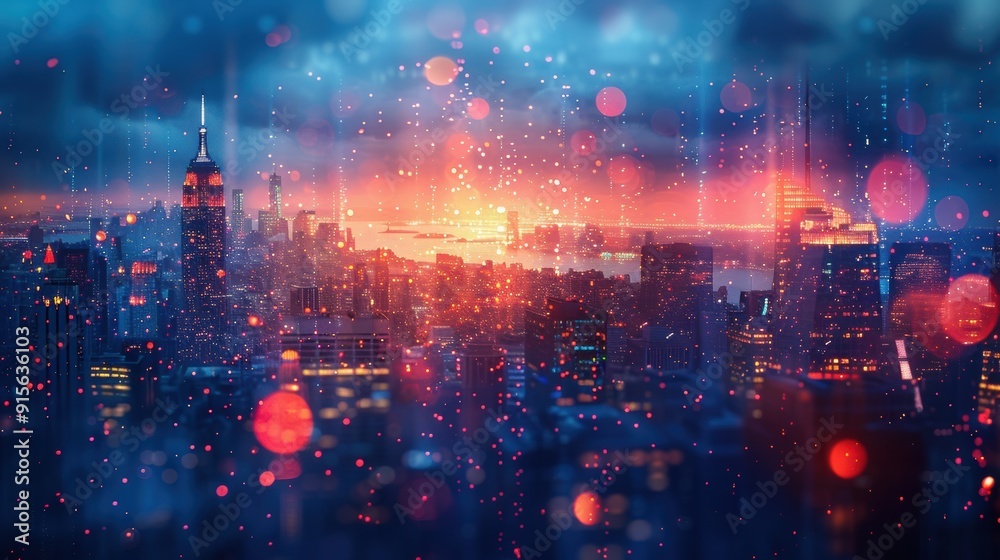 Out-of-focus city lights at night, creating a dreamy urban bokeh effect. Out-of-focus city lights at night, creating a dreamy urban bokeh effect.