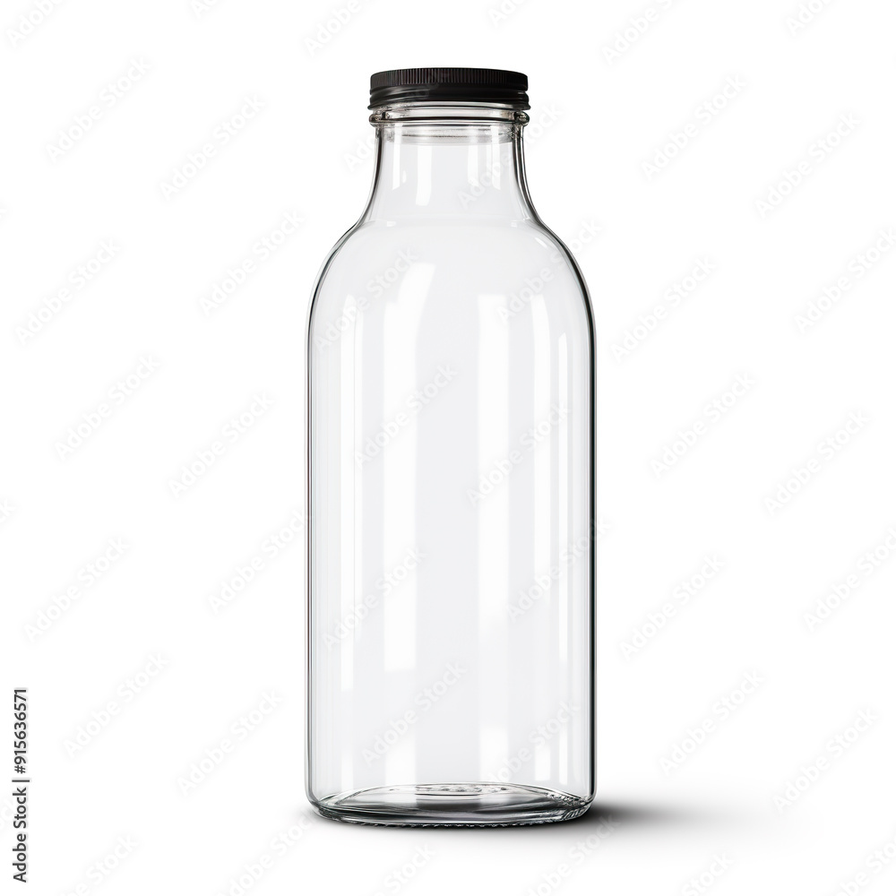 Clear Glass Bottle with Black Screw-Top Lid. Clear Glass Bottle with Black Screw-Top Lid.