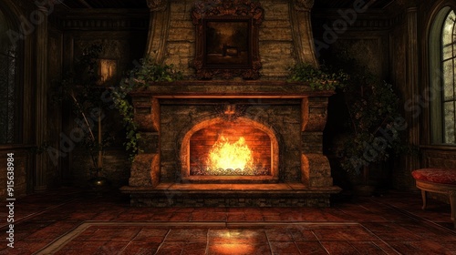 Cozy fireplace with crackling flames