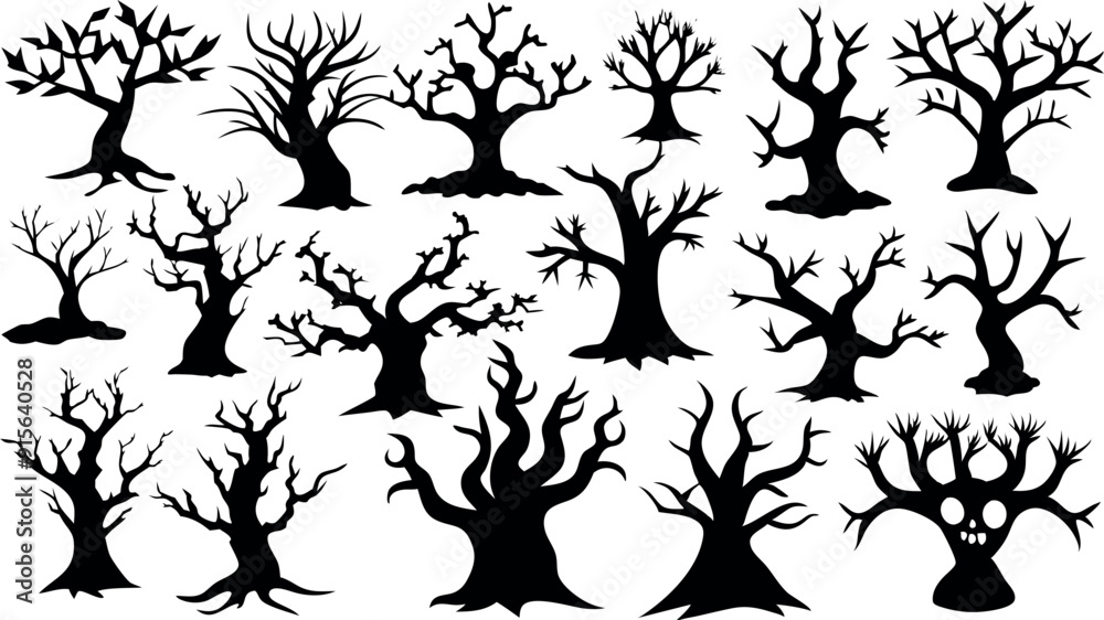 Set of silhouettes of Halloween Spooky Trees