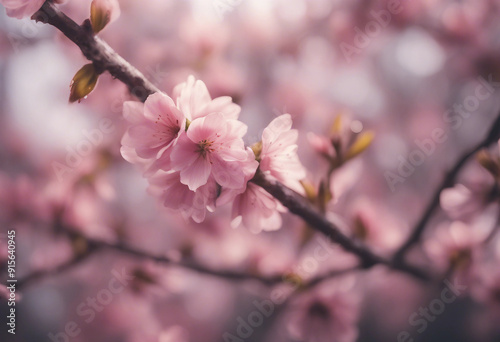 Spring flowers background with pink blossom