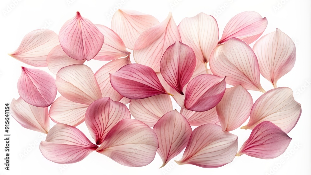 Delicate soft pink leaf petals gently curved and arranged in an elegant collection, isolated on a transparent background, evoking a sense of serene sophistication. Delicate soft pink leaf petals gently curved and arranged in an elegant collection, isolated on a transparent background, evoking a sense of serene sophistication.