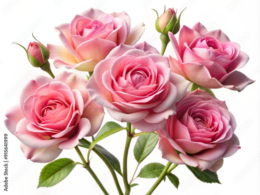 Beautiful pink rose flowers arranged in a stunning floral composition isolated on a clean white background, showcasing delicate petals and subtle stem details. Beautiful pink rose flowers arranged in a stunning floral composition isolated on a clean white background, showcasing delicate petals and subtle stem details.