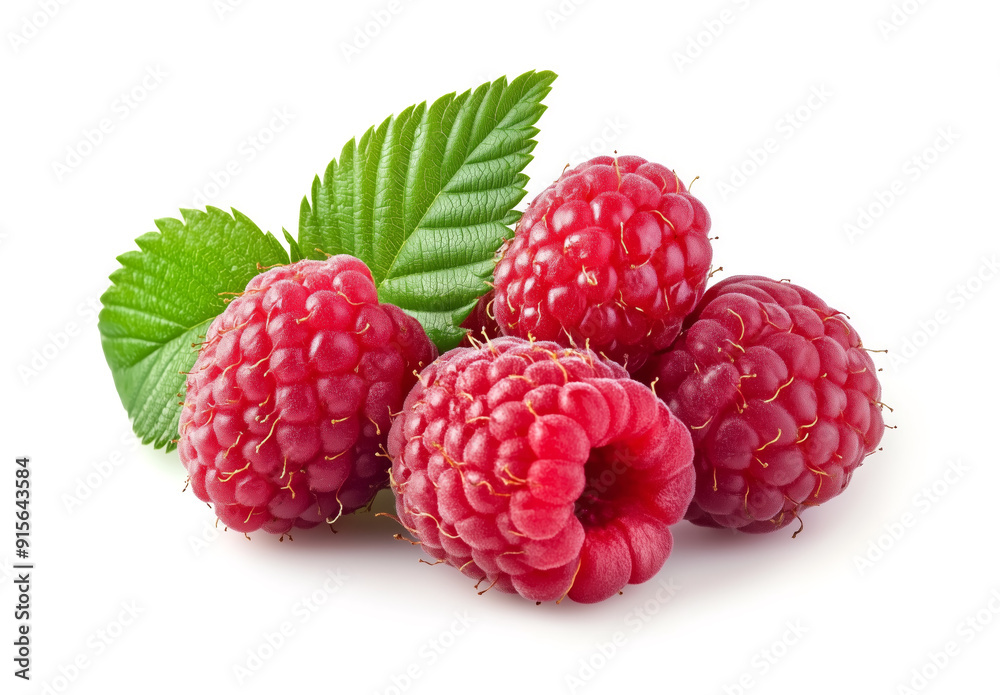 Ripe raspberries with leaf isolated on a white background Ripe raspberries with leaf isolated on a white background