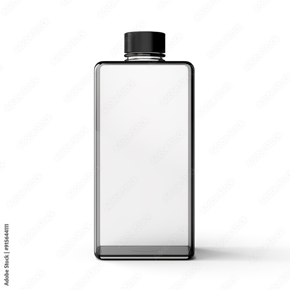 Clear Glass Bottle with Black Lid and Square Shape. Clear Glass Bottle with Black Lid and Square Shape.