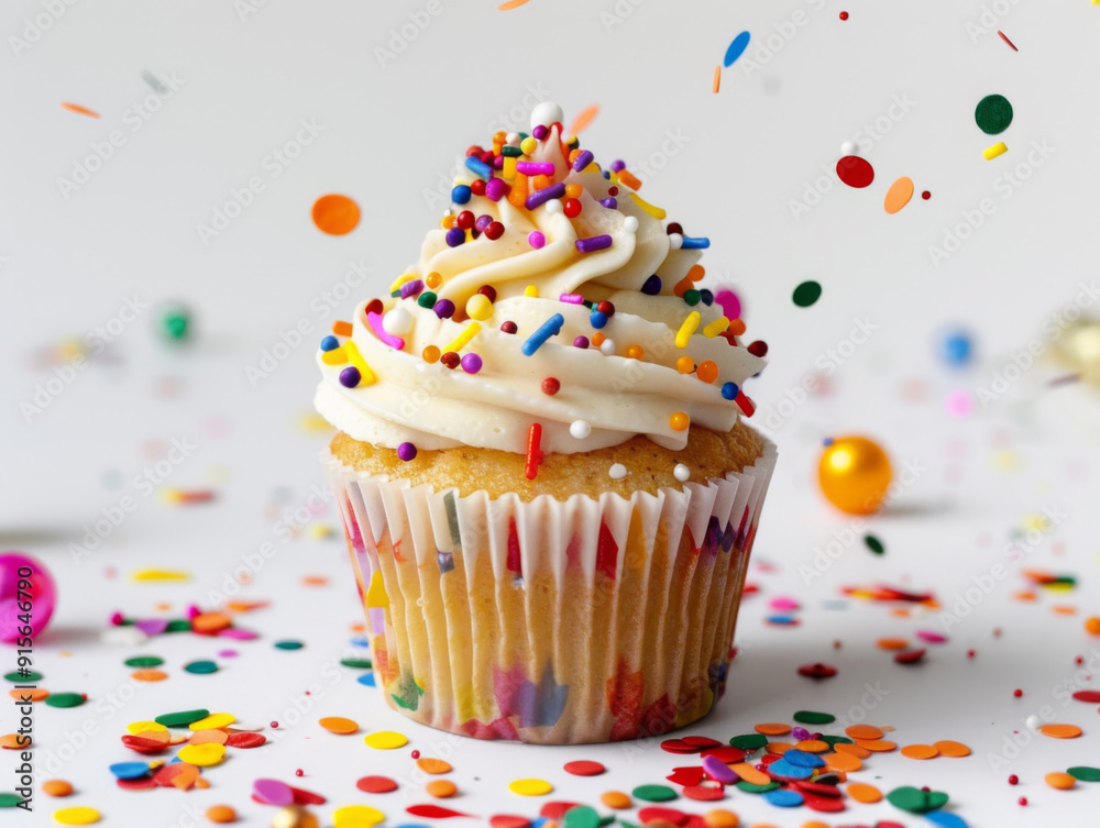 A Single Sprinkled Cupcake With Confetti A Single Sprinkled Cupcake With Confetti