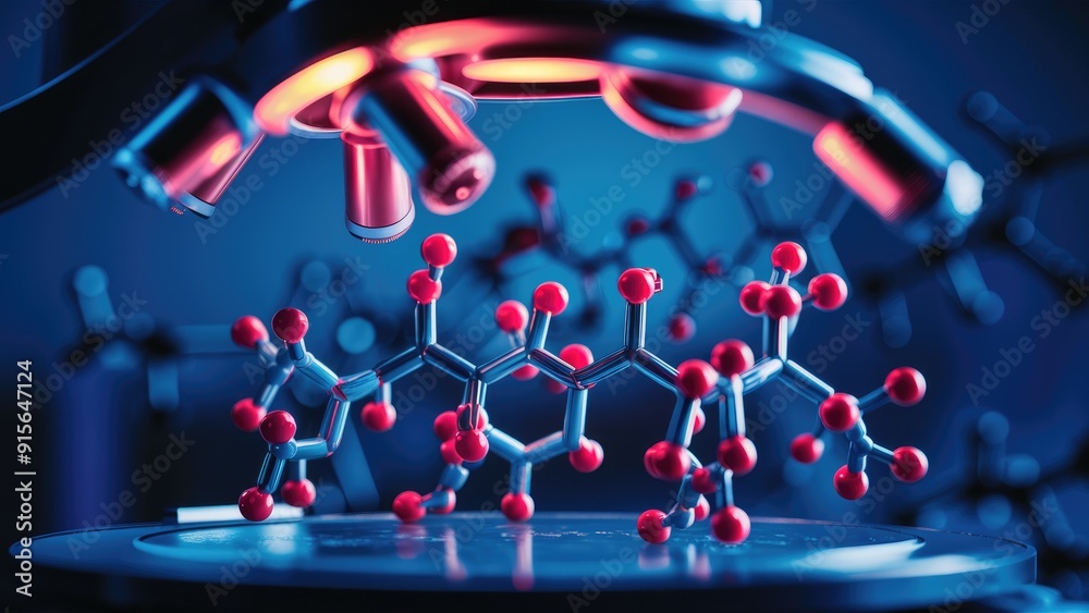 3D Molecular Model of Ammonium Chloride with Structural Chemical Formula Viewed through a Microscope 3D Molecular Model of Ammonium Chloride with Structural Chemical Formula Viewed through a Microscope