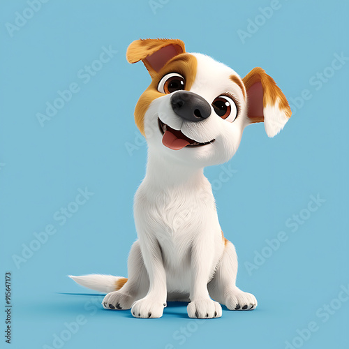 Canvas-taulu Cheerful dog with captivating eyes isolated on blue background in a 3D cartoon s