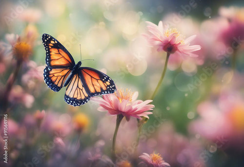 Abstract nature spring Background spring flower and butterfly