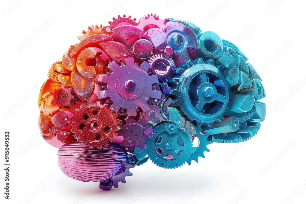A visual representation of the brain as a complex machine, with gears representing different cognitive functions. A visual representation of the brain as a complex machine, with gears representing different cognitive functions.