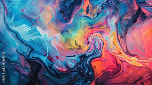 colorful abstract painting with vibrant hues, dynamic swirls, and fluid shapes