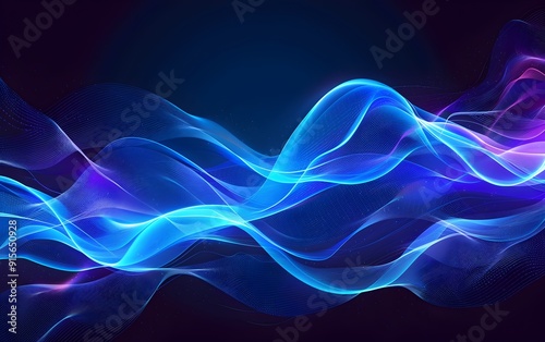 Abstract futuristic background with blue glowing lines and waves on dark black background, vector illustration. ,8k resolution, vector art style, 