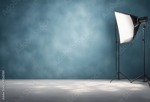 Background studio Cement room display with sunlight on blue wall texture background Banner Backdrop photo