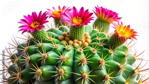 Wallpaper Mural Isolated lush green cactus with sharp spines and vibrant flowers sitting alone on a clean white background, showcasing its unique texture and natural beauty. Torontodigital.ca