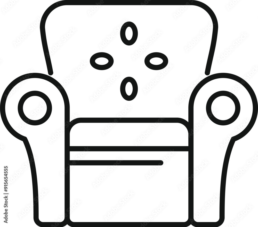Simple black and white icon of an armchair with armrests, ideal for websites or apps related to interior design Simple black and white icon of an armchair with armrests, ideal for websites or apps related to interior design