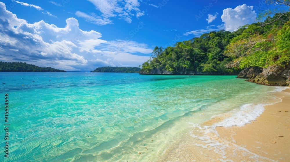 vibrant beach scene with clear blue waters vibrant beach scene with clear blue waters