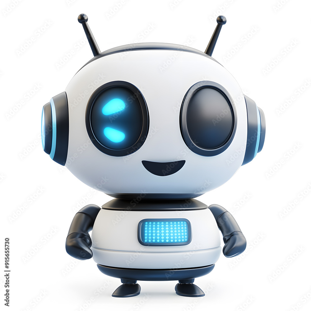 Cute cartoon 3D robot isolated on white background Cute cartoon 3D robot isolated on white background