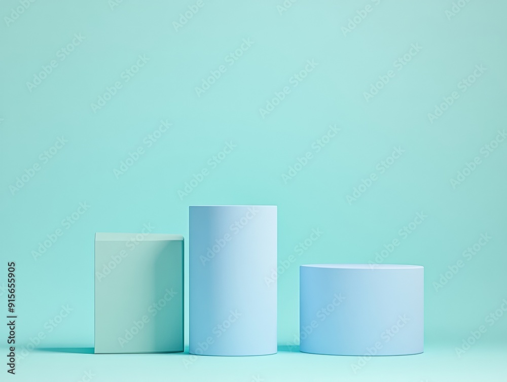 Minimalist Light Blue Cylindrical Podium Mockup with Soft Shadows on Monochromatic Background - Clean Modern Design for Product Showcase
