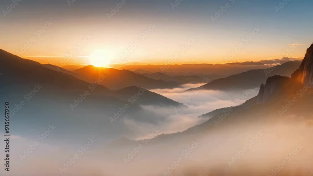 Serene Sunrise Over Misty Mountain Range