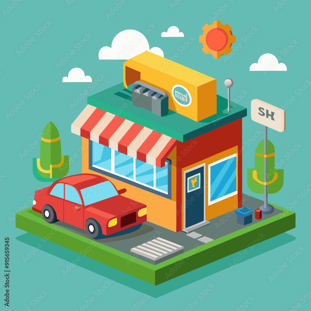 a picture of a small car repair shop
