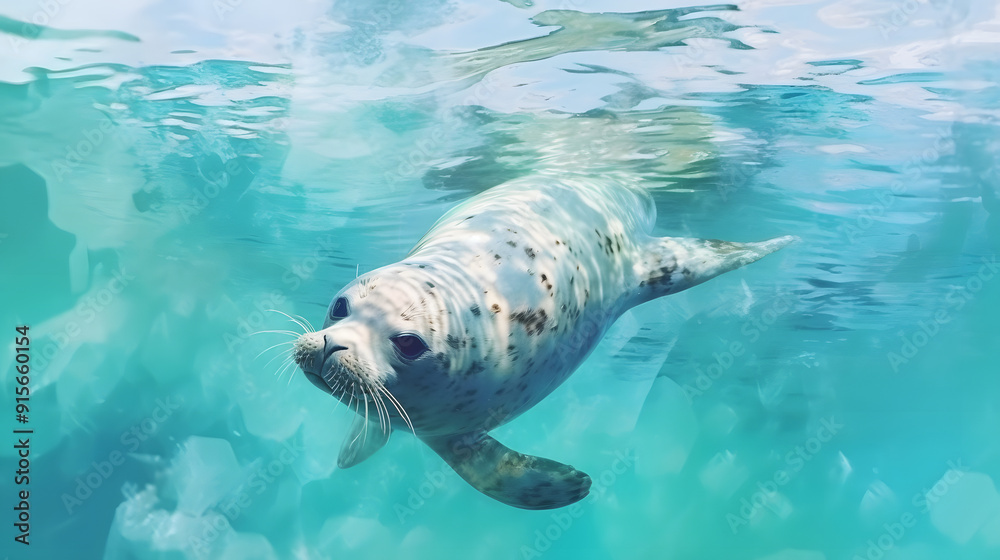 Naklejka premium Seal under at sea watercolor style