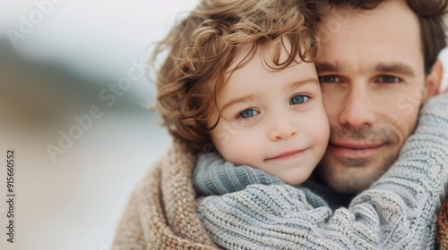 Father and Daughter Smiling Together Near Water in Autumn