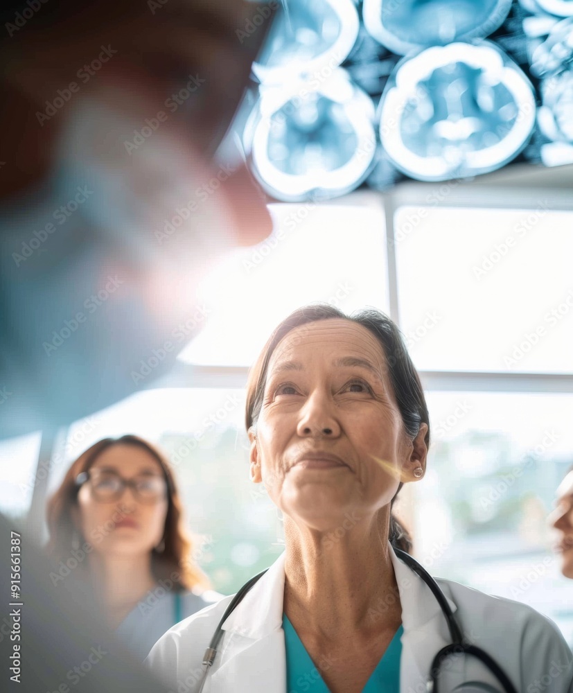 Asian Female Neurologist Explaining Brain Scan to Elderly Alzheimers ...