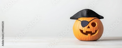 Piratethemed JackoLantern with eyepatch and hat, pumpkin, playful Halloween photo