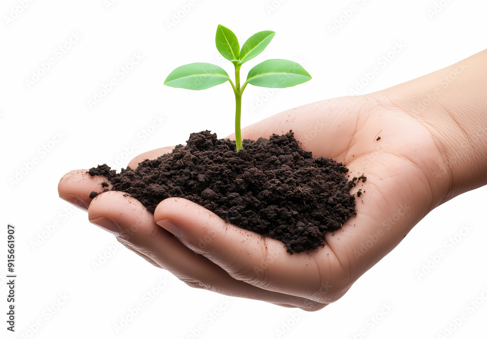 Hand holding a small plant or small tree for giving life to the earth, isolated on white background. Concept of conservation, planting, sustainability, environmental and ecology Hand holding a small plant or small tree for giving life to the earth, isolated on white background. Concept of conservation, planting, sustainability, environmental and ecology