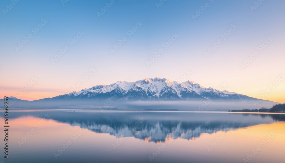Fototapeta premium Mountain Reflection in Still Water at Sunset.
